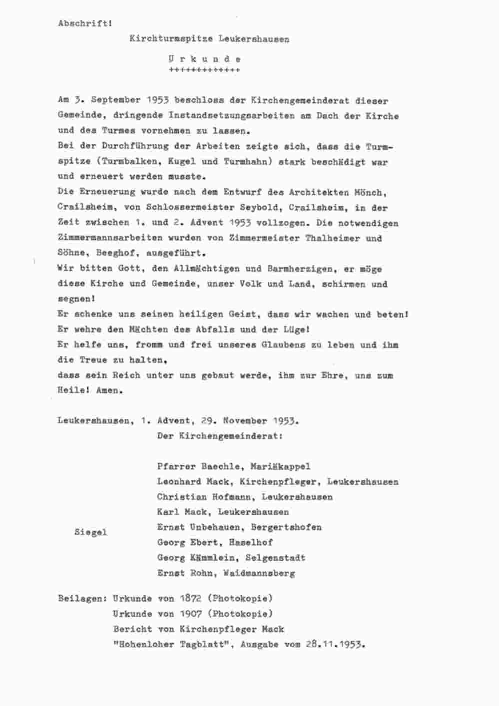 Urkunde Leukershausen